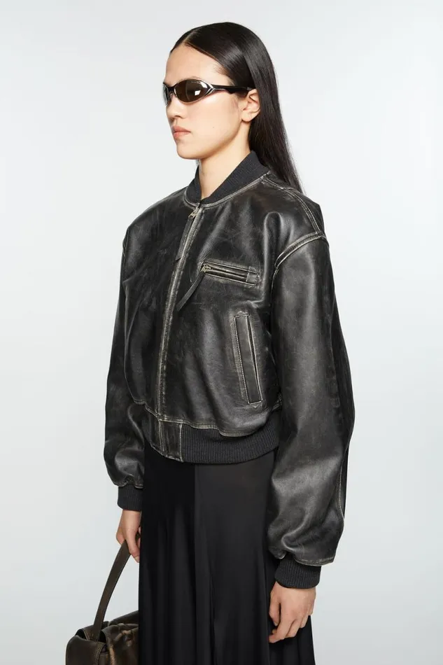 Acne Studios Leather Bomber Jacket Black Woman Outerwear