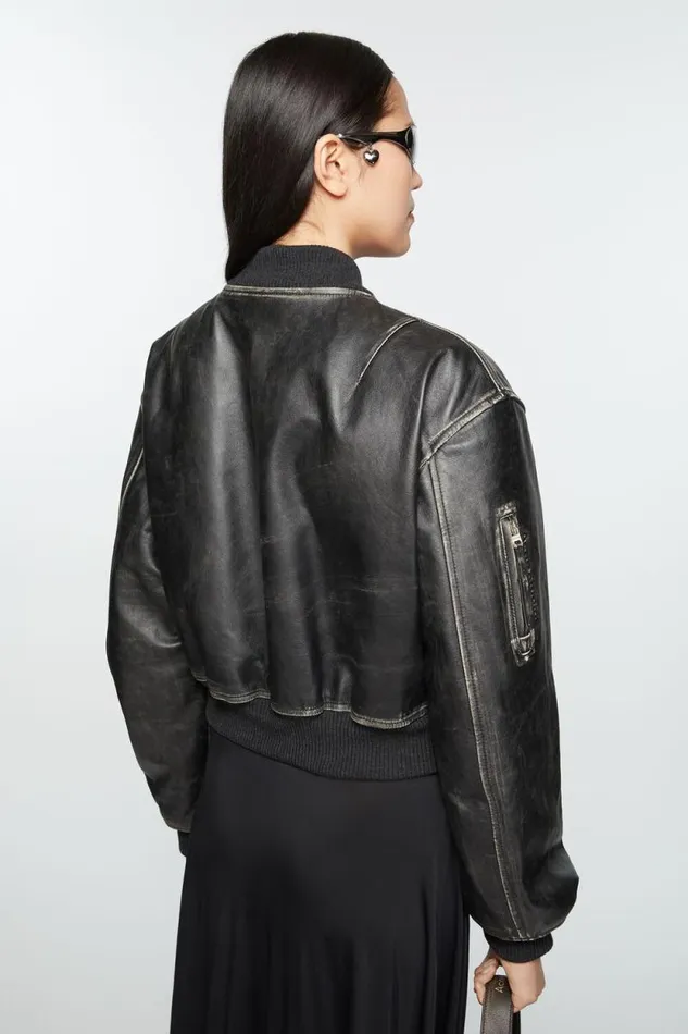 Acne Studios Leather Bomber Jacket Black Woman Outerwear