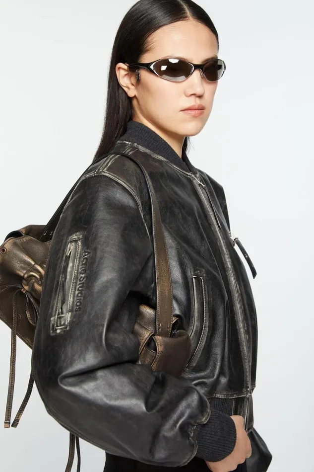 Acne Studios Leather Bomber Jacket Black Woman Outerwear
