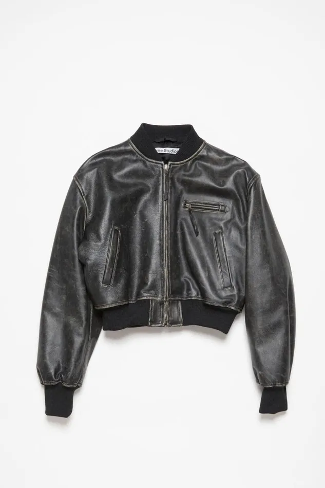Acne Studios Leather Bomber Jacket Black Woman Outerwear