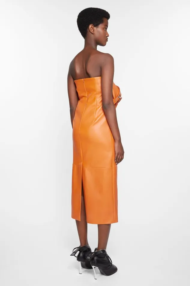Acne Studios Leather Zipper Tape Dress Apricot Orange Woman Dresses