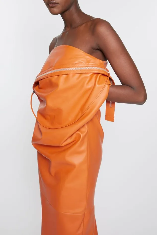Acne Studios Leather Zipper Tape Dress Apricot Orange Woman Dresses