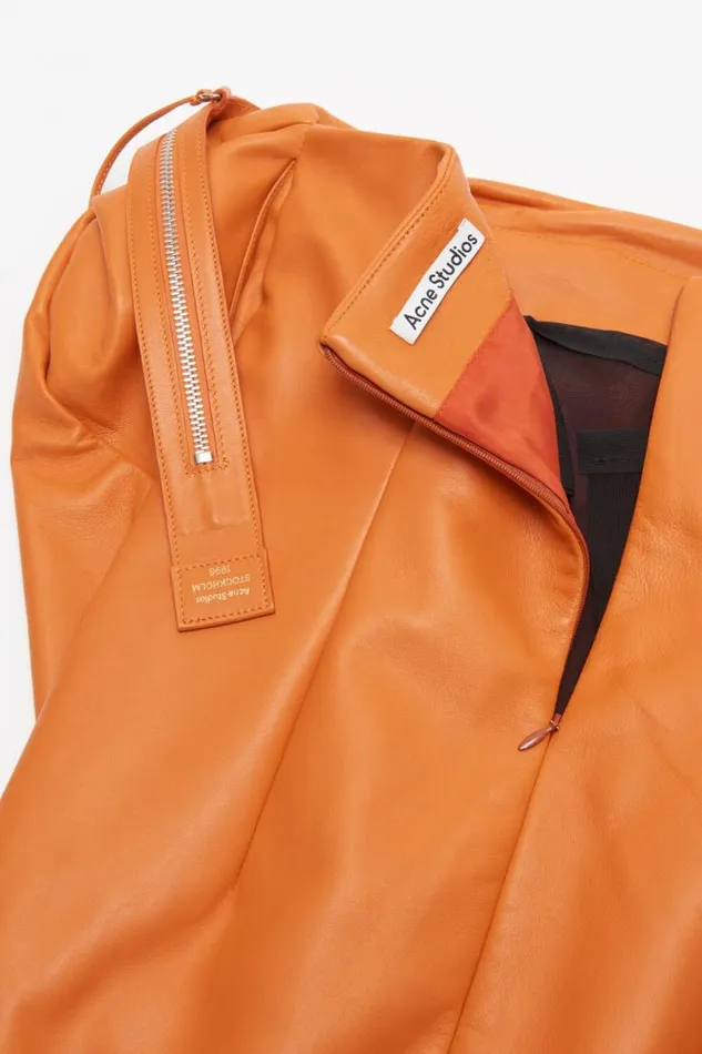 Acne Studios Leather Zipper Tape Dress Apricot Orange Woman Dresses