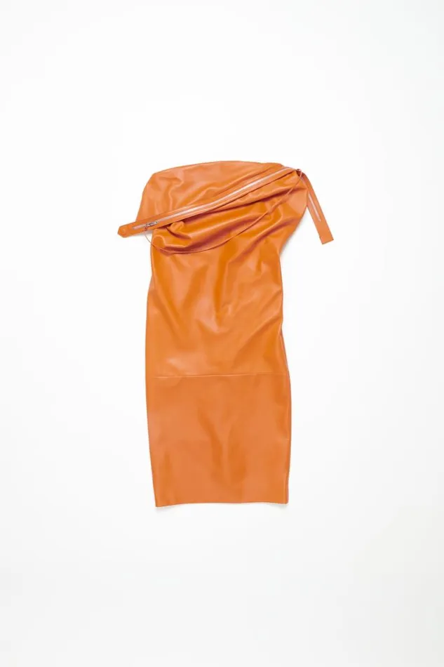 Acne Studios Leather Zipper Tape Dress Apricot Orange Woman Dresses