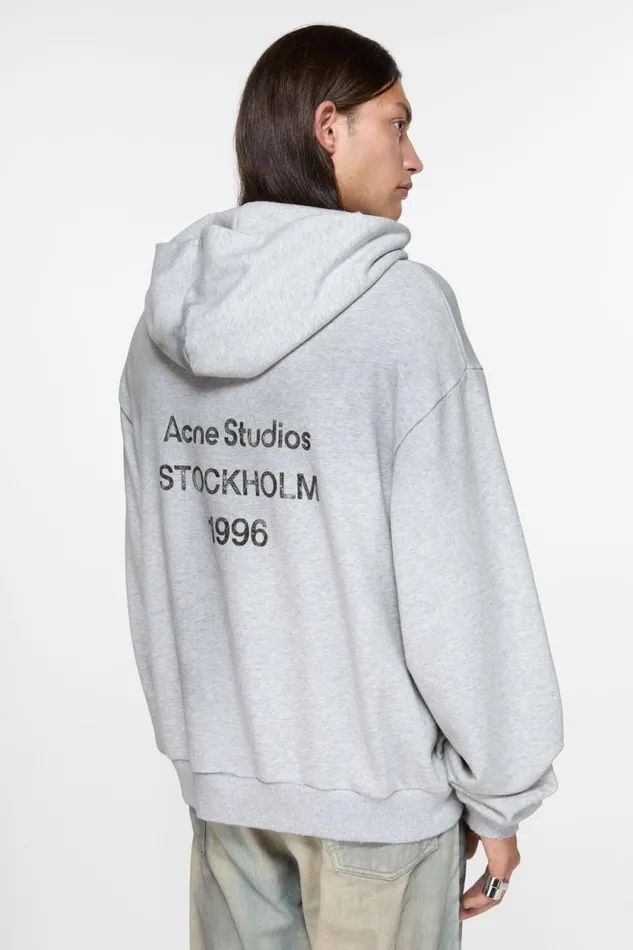 Acne Studios Logo Hooded Sweater Pale Grey Melange Man Sweatshirts