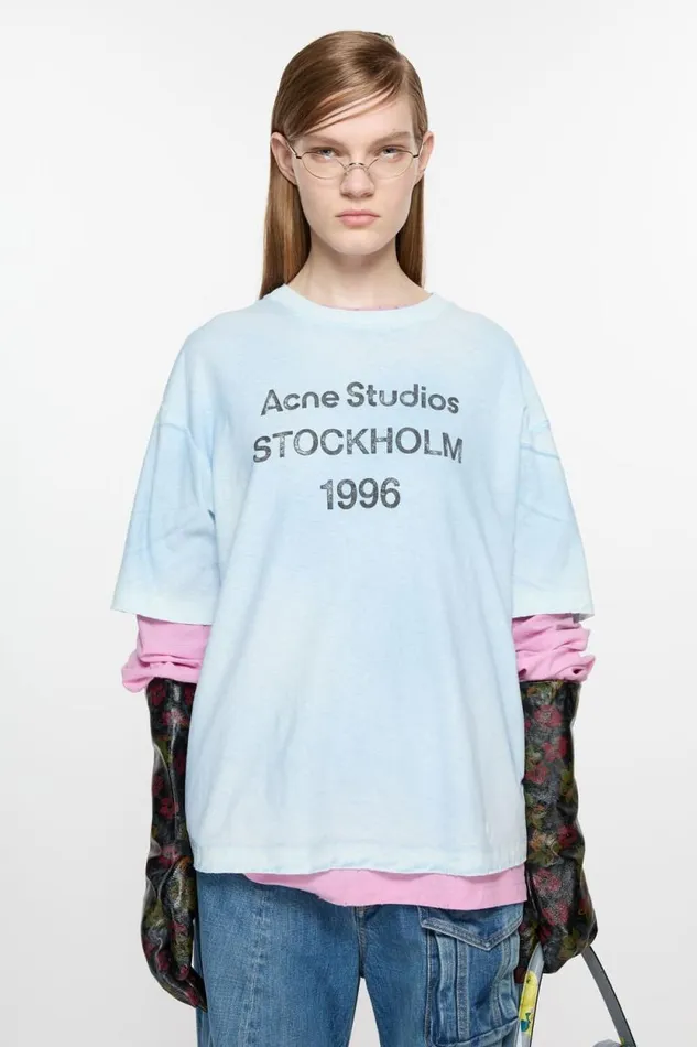 Acne Studios Logo Tshirt 8211 Relaxed Fit Dusty Blue Woman Tshirts