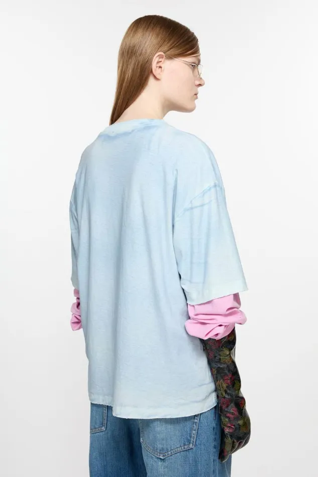 Acne Studios Logo Tshirt 8211 Relaxed Fit Dusty Blue Woman Tshirts