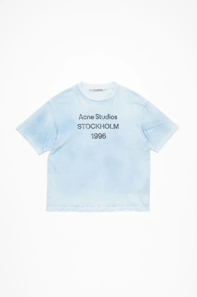 Acne Studios Logo Tshirt 8211 Relaxed Fit Dusty Blue Woman Tshirts