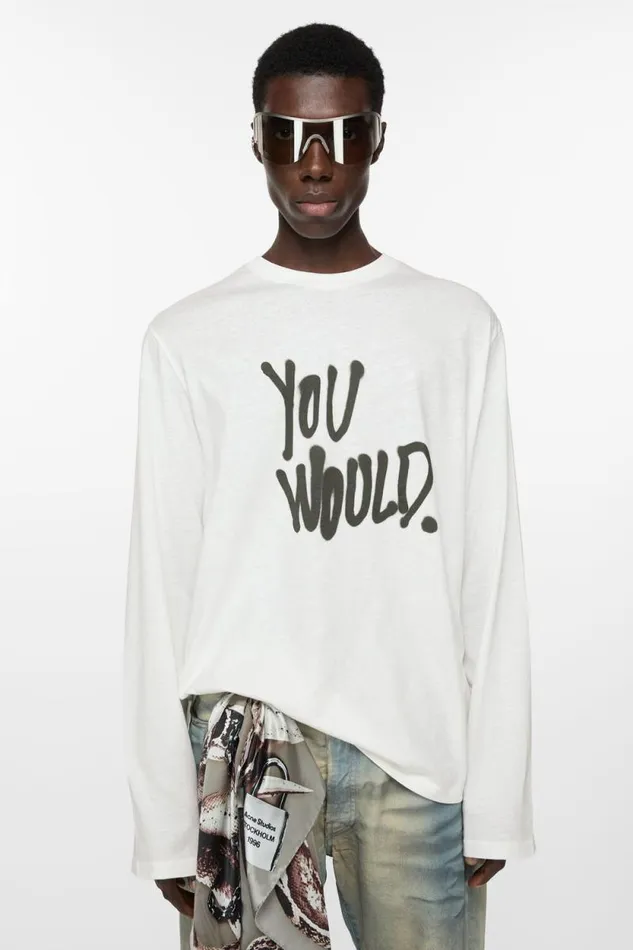 Acne Studios Long Sleeve Logo Tshirt 8211 Relaxed Fit White Man Tshirts