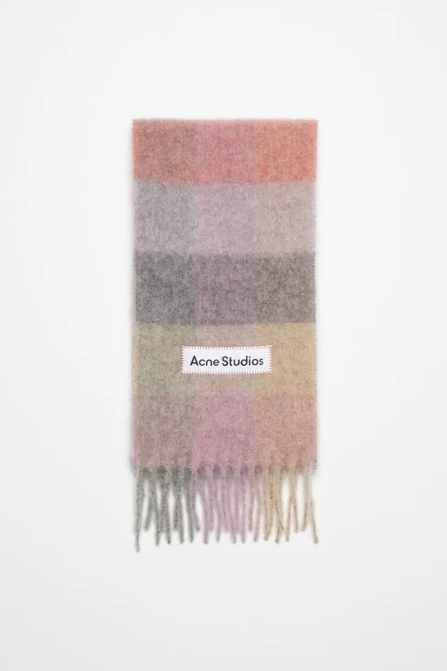 Acne Studios Mohair Checked Scarf Fuchsialilacpink Man Scarves