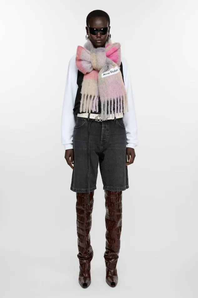 Acne Studios Mohair Checked Scarf Fuchsialilacpink Man Scarves