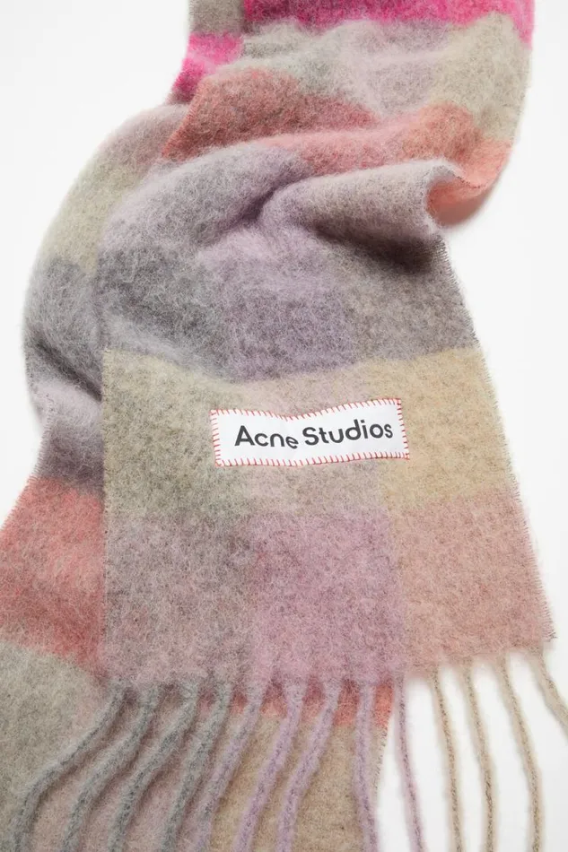 Acne Studios Mohair Checked Scarf Fuchsialilacpink Man Scarves