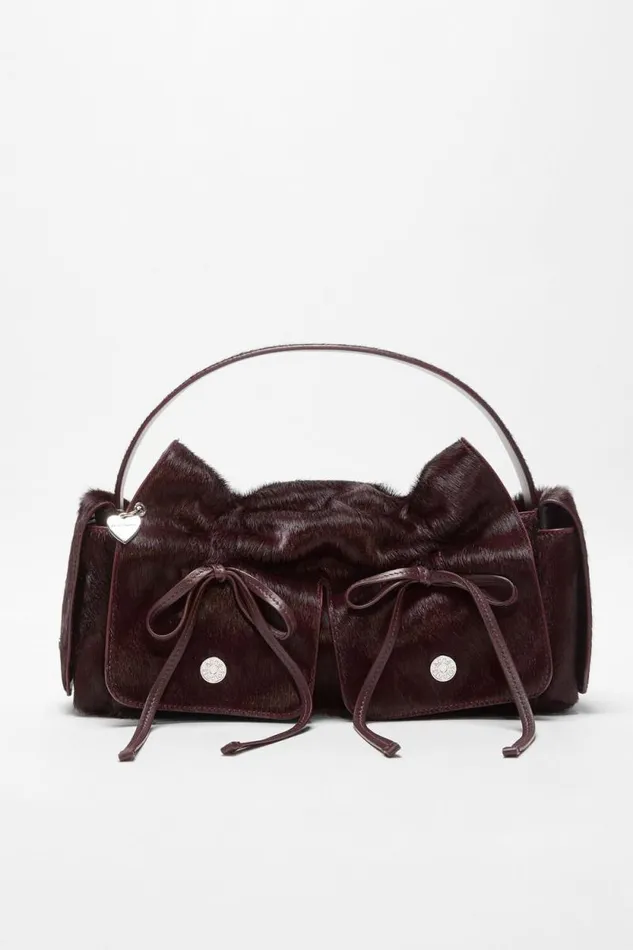 Acne Studios Multipocket Furry Leather Bag Dark Burgundy Woman Bags