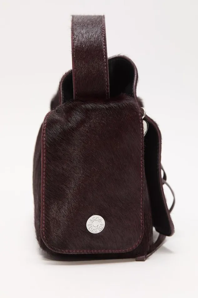 Acne Studios Multipocket Furry Leather Bag Dark Burgundy Woman Bags