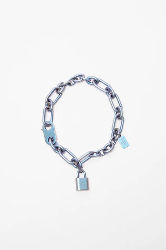 Acne Studios Padlock Chain Necklace Silver Blue Man Jewellery