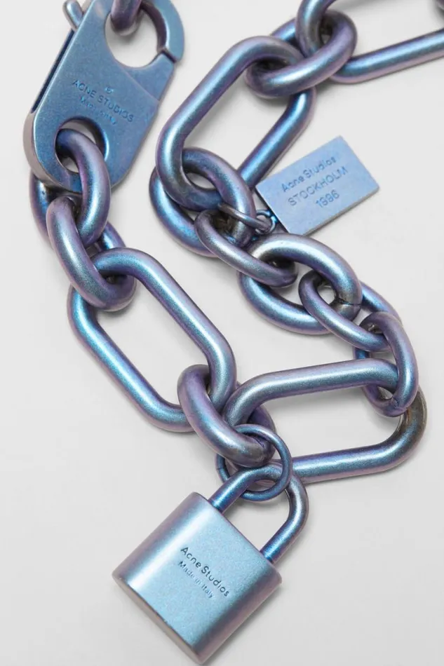 Acne Studios Padlock Chain Necklace Silver Blue Man Jewellery