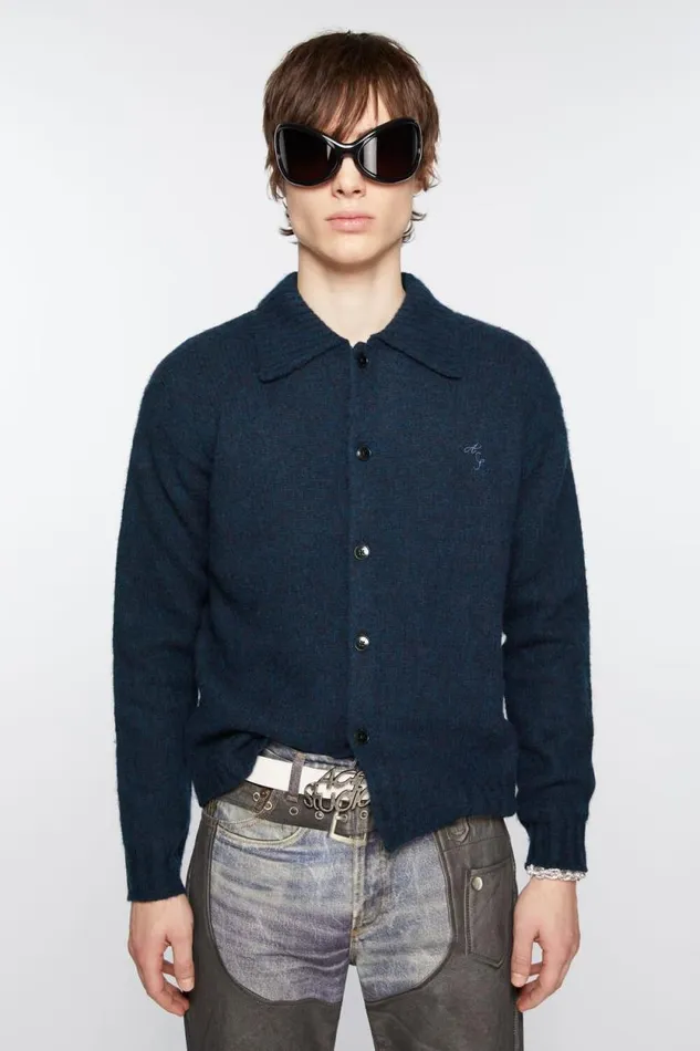 Acne Studios Polo Wool Cardigan Deep Blue Melange Man Knitwear