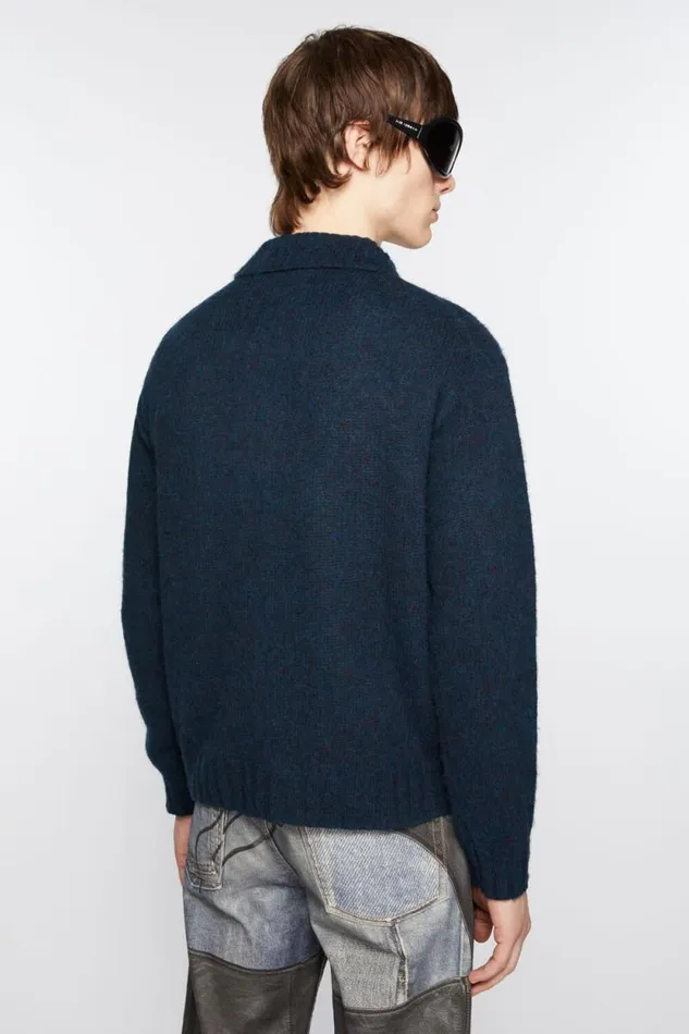 Acne Studios Polo Wool Cardigan Deep Blue Melange Man Knitwear