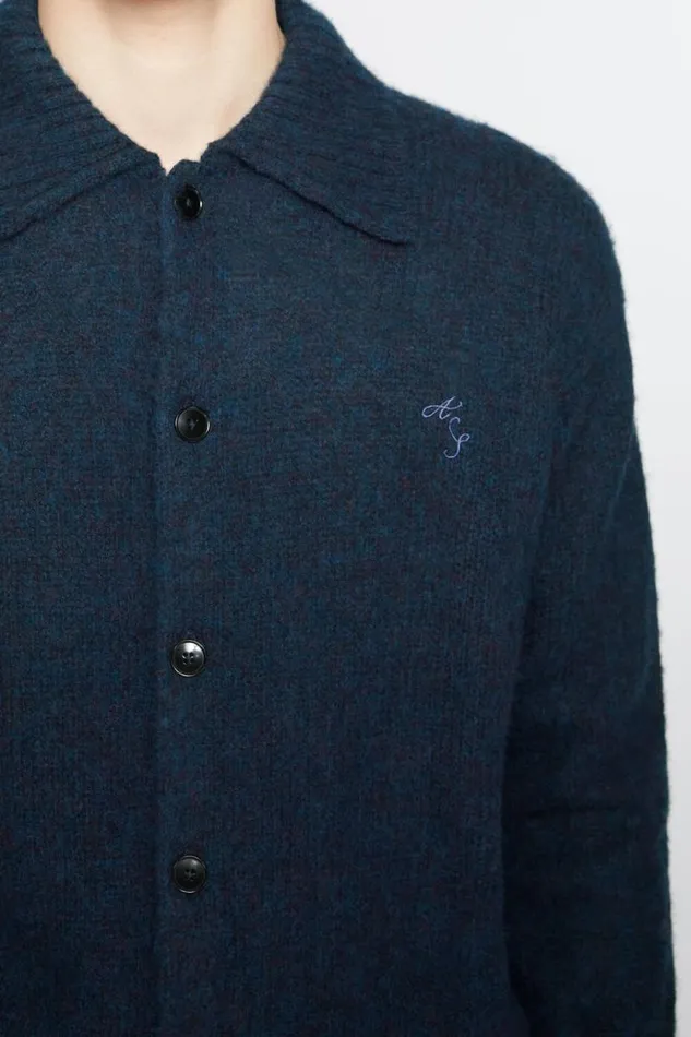 Acne Studios Polo Wool Cardigan Deep Blue Melange Man Knitwear