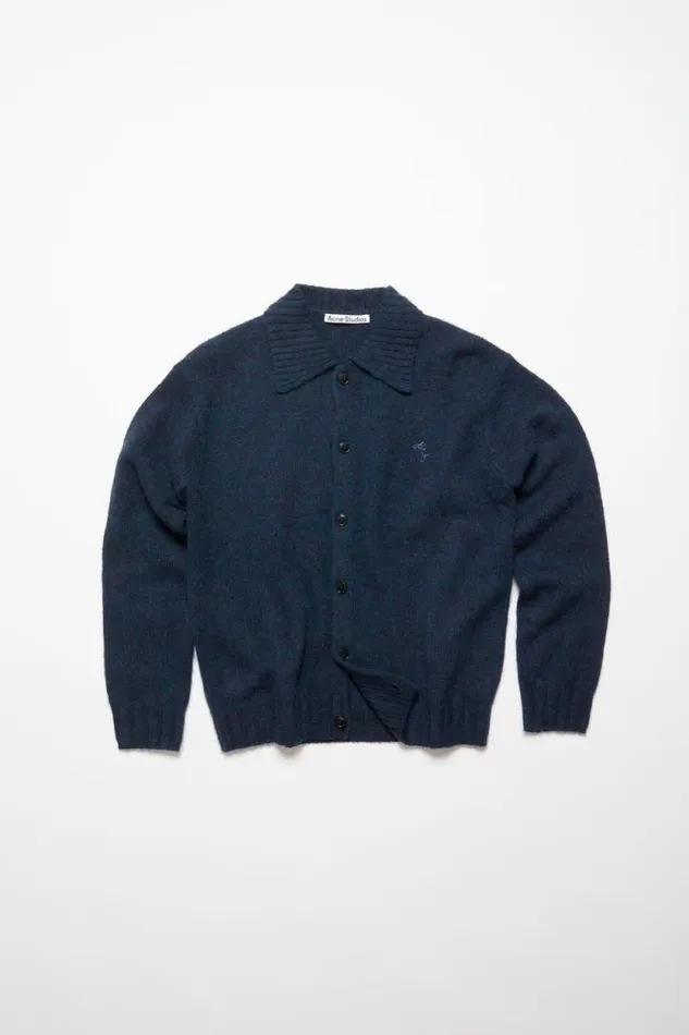 Acne Studios Polo Wool Cardigan Deep Blue Melange Man Knitwear