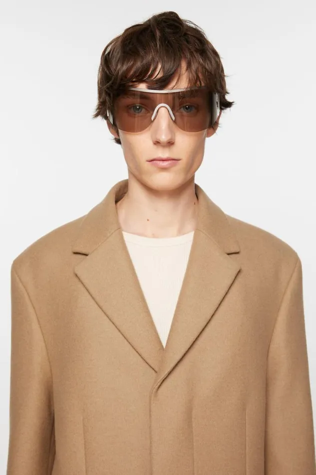 Acne Studios Singlebreasted Wool Coat Camel Beige Man Outerwear