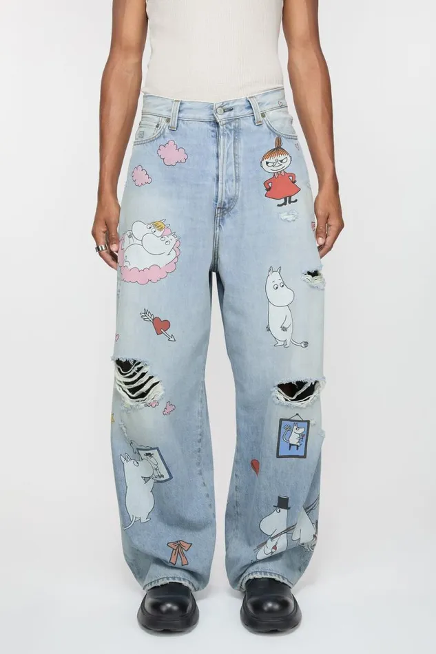 Acne Studios Super Baggy Fit Jeans 8211 2023 Acne Studios X Moomin Light Blue Man Jeans