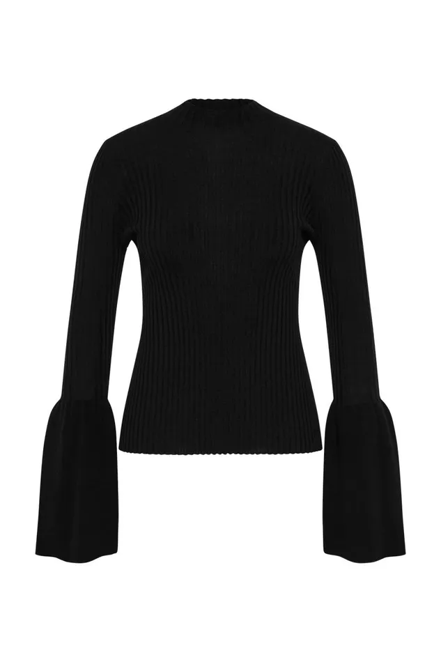 Aje Body and Crepe Knit Flute Bell Sleeve Knit Top Black 8211 Women