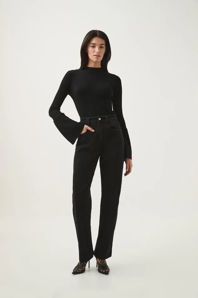 Aje Body and Crepe Knit Flute Bell Sleeve Knit Top Black 8211 Women