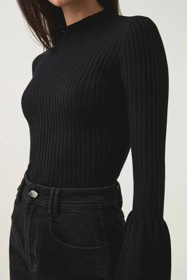 Aje Body and Crepe Knit Flute Bell Sleeve Knit Top Black 8211 Women