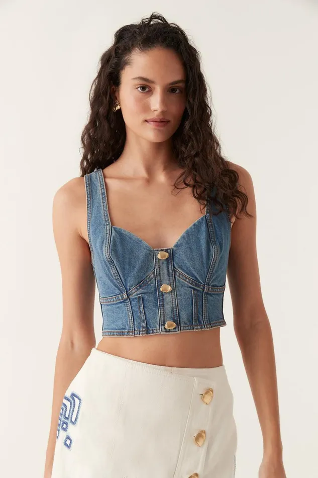 Aje Denim Elena Denim Cropped Bustier 90039s Wash 8211 Women