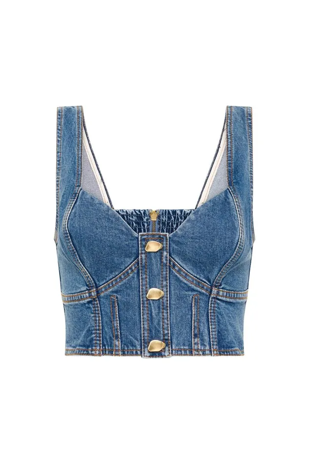 Aje Denim Elena Denim Cropped Bustier 90039s Wash 8211 Women Aje Denim Elena Denim Cropped Bustier 90039s Wash 8211 Women