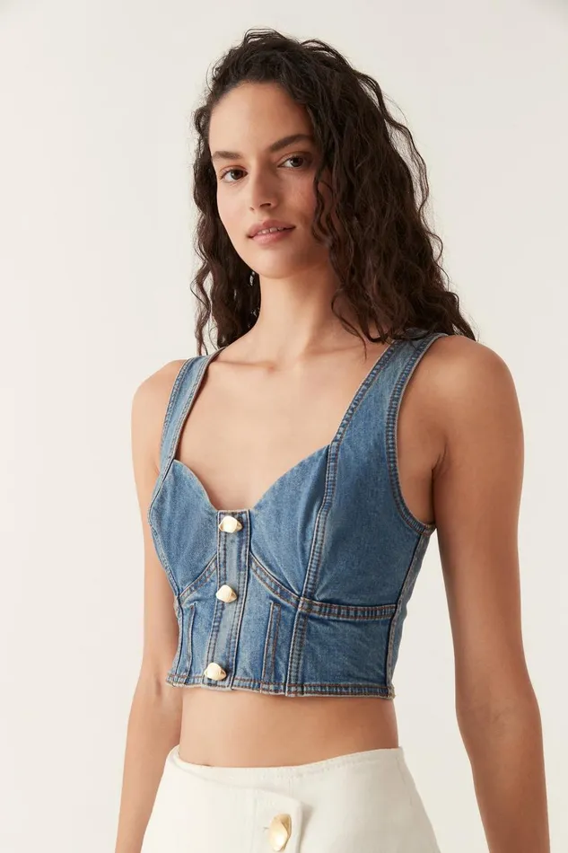Aje Denim Elena Denim Cropped Bustier 90039s Wash 8211 Women Aje Denim Elena Denim Cropped Bustier 90039s Wash 8211 Women