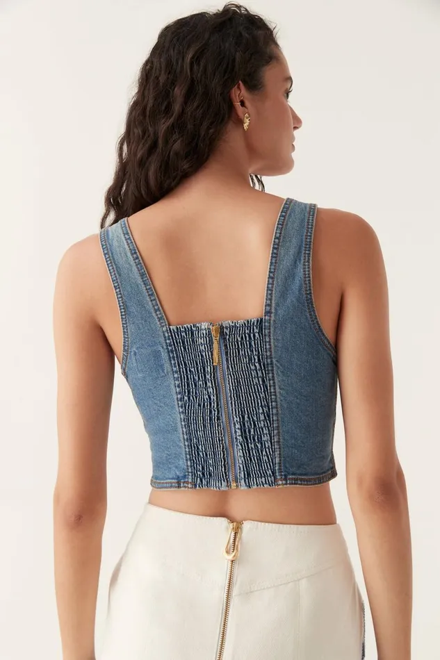 Aje Denim Elena Denim Cropped Bustier 90039s Wash 8211 Women Aje Denim Elena Denim Cropped Bustier 90039s Wash 8211 Women