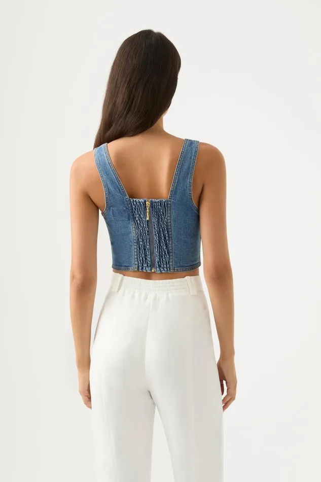 Aje Denim Elena Denim Cropped Bustier 90039s Wash 8211 Women Aje Denim Elena Denim Cropped Bustier 90039s Wash 8211 Women