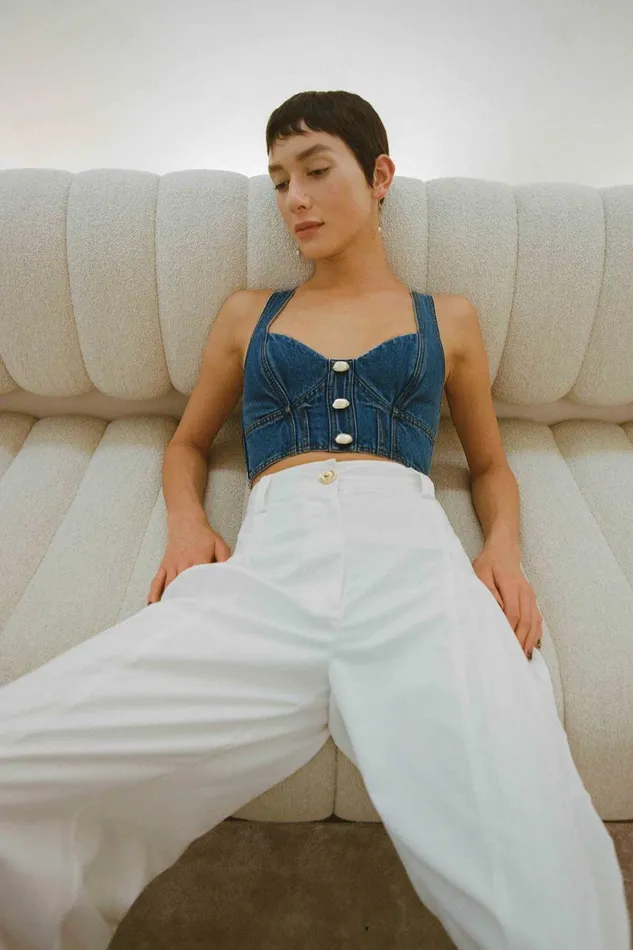 Aje Denim Elena Denim Cropped Bustier 90039s Wash 8211 Women Aje Denim Elena Denim Cropped Bustier 90039s Wash 8211 Women