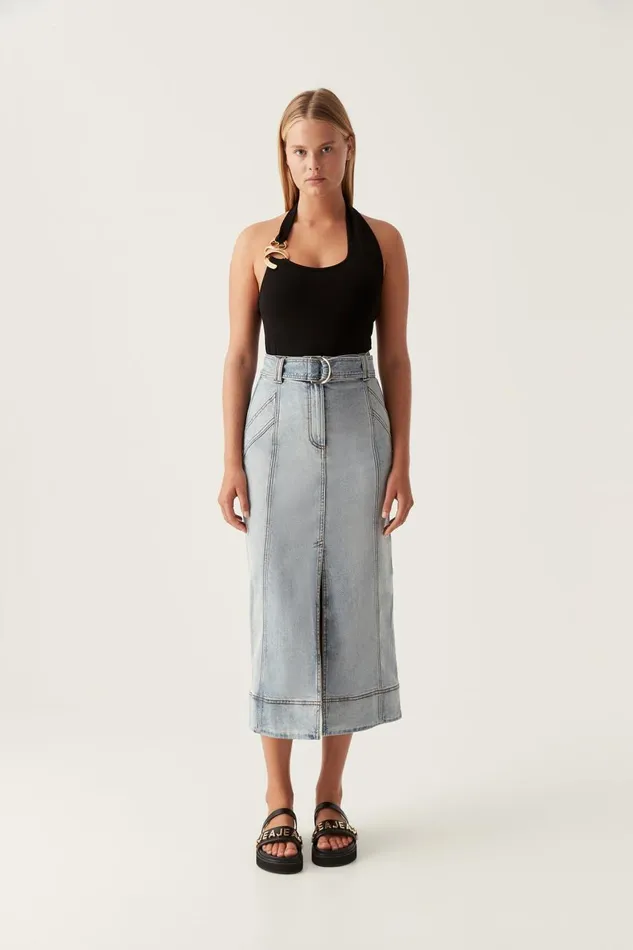 Aje Denim Embrace Denim Midi Skirt Two Tone Indigo 8211 Women