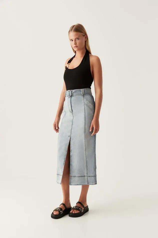 Aje Denim Embrace Denim Midi Skirt Two Tone Indigo 8211 Women