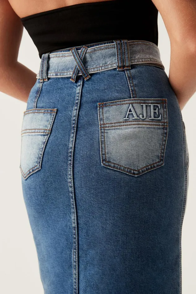 Aje Denim Embrace Denim Midi Skirt Two Tone Indigo 8211 Women