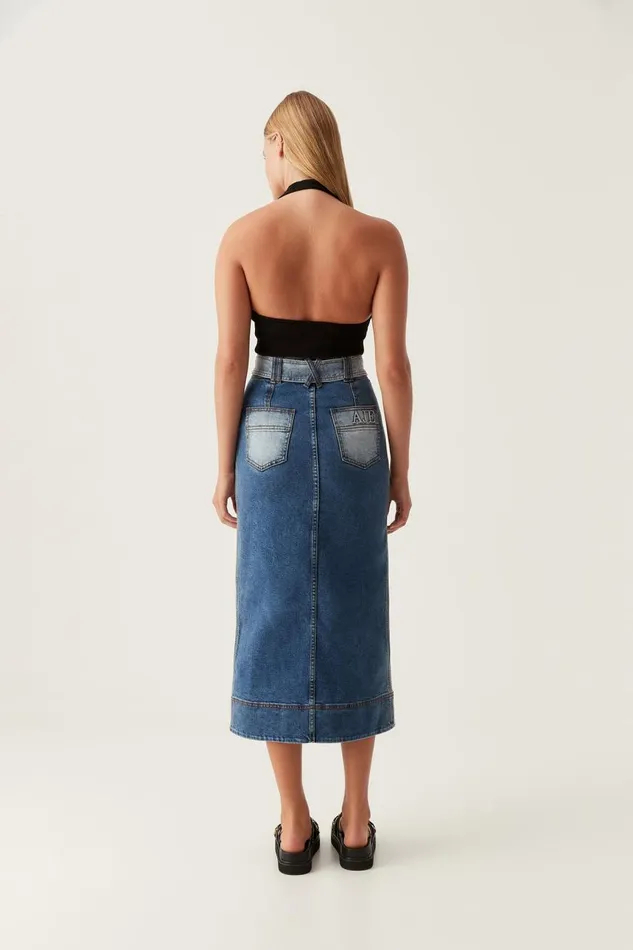 Aje Denim Embrace Denim Midi Skirt Two Tone Indigo 8211 Women