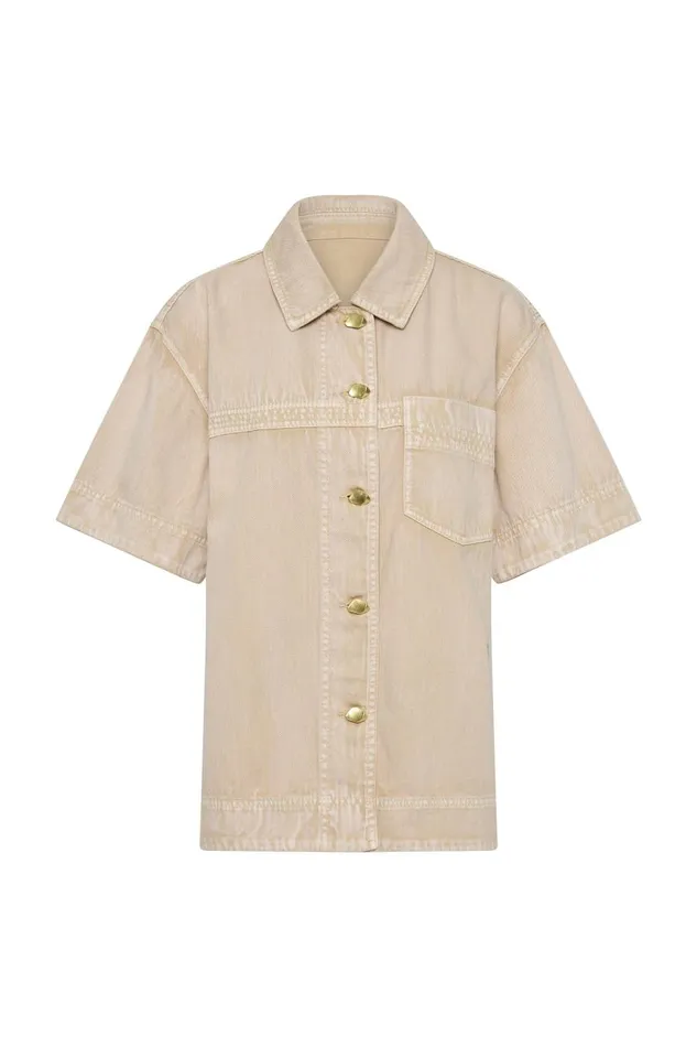 Aje Denim Kya Contrast Denim Shirt Sand Storm Wash 8211 Women Aje Denim Kya Contrast Denim Shirt Sand Storm Wash 8211 Women
