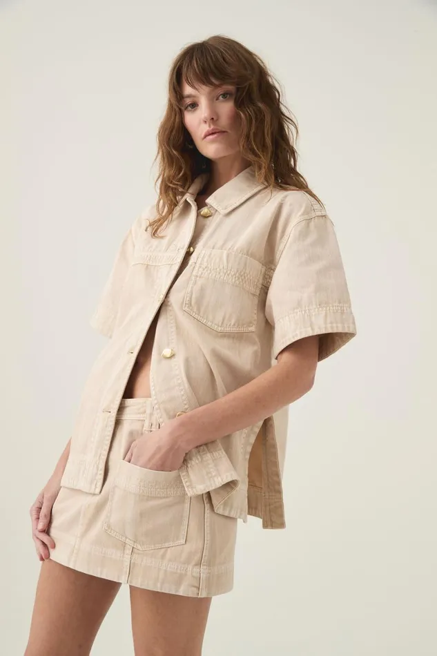 Aje Denim Kya Contrast Denim Shirt Sand Storm Wash 8211 Women Aje Denim Kya Contrast Denim Shirt Sand Storm Wash 8211 Women