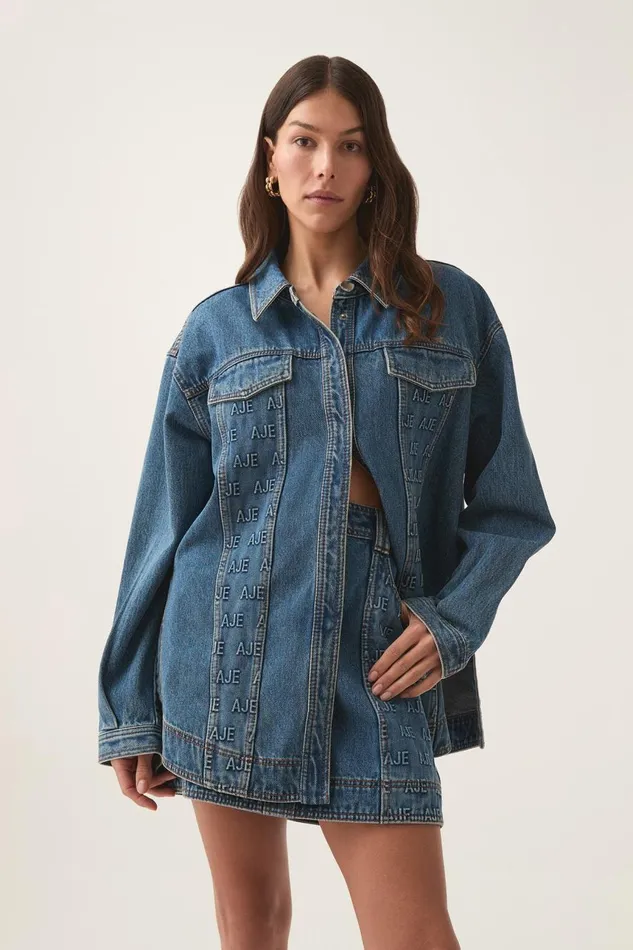 Aje Denim Nika Logo Denim Shacket 90039s Wash 8211 Women