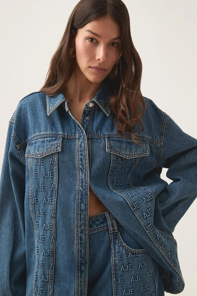 Aje Denim Nika Logo Denim Shacket 90039s Wash 8211 Women Aje Denim Nika Logo Denim Shacket 90039s Wash 8211 Women