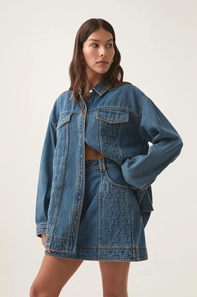 Aje Denim Nika Logo Denim Shacket 90039s Wash 8211 Women Aje Denim Nika Logo Denim Shacket 90039s Wash 8211 Women