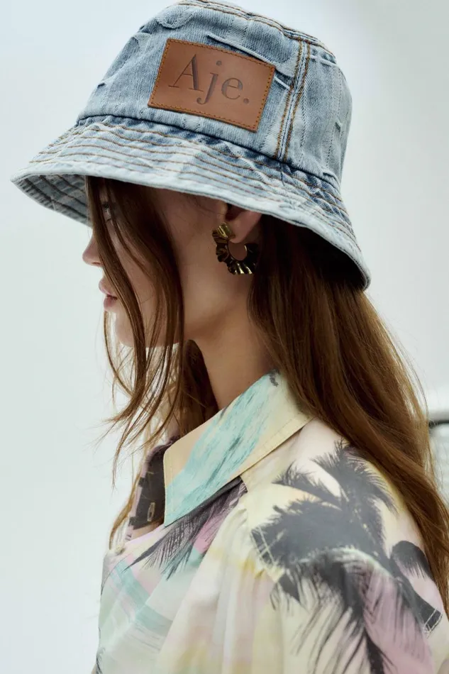 Aje Denim Nostalgia Denim Bucket Hat Coastal Logo Wash 8211 Women