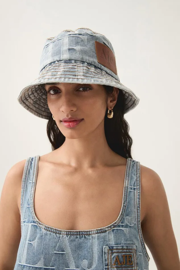 Aje Denim Nostalgia Denim Bucket Hat Coastal Logo Wash 8211 Women Aje Denim Nostalgia Denim Bucket Hat Coastal Logo Wash 8211 Women
