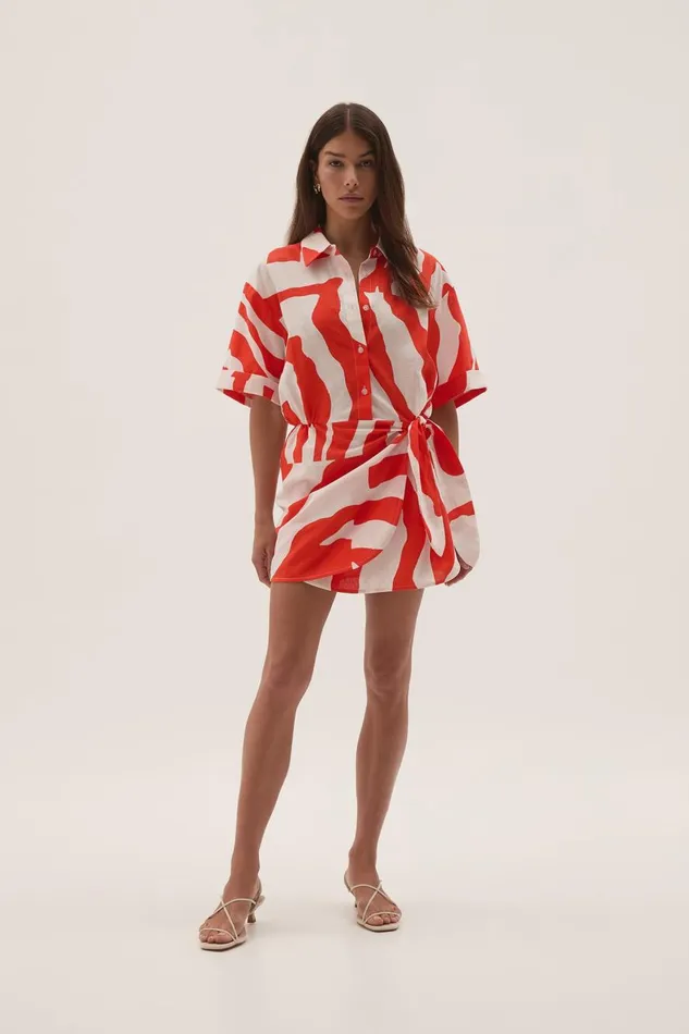 Aje Dresses Airlie Mini Shirt Dress Coral Zebra 8211 Women