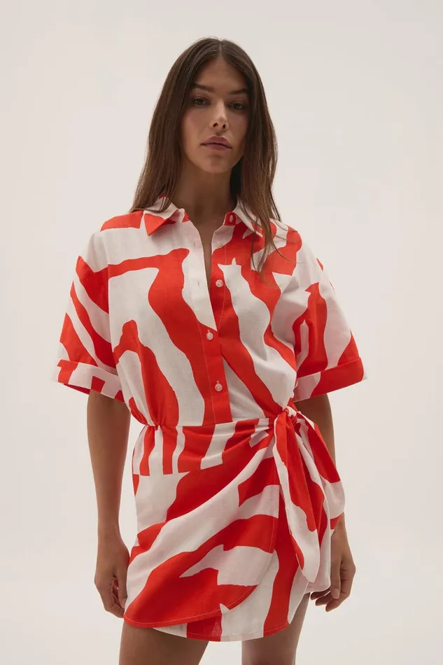 Aje Dresses Airlie Mini Shirt Dress Coral Zebra 8211 Women Aje Dresses Airlie Mini Shirt Dress Coral Zebra 8211 Women
