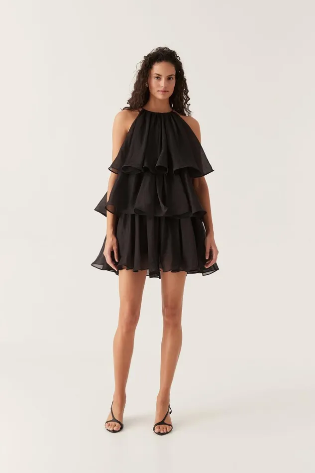 Aje Dresses Claudia Tiered Mini Dress Black 8211 Women