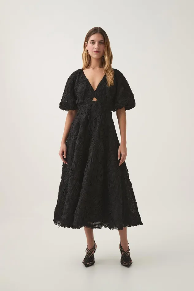Aje Dresses Florential Textured Midi Dress Black 8211 Women